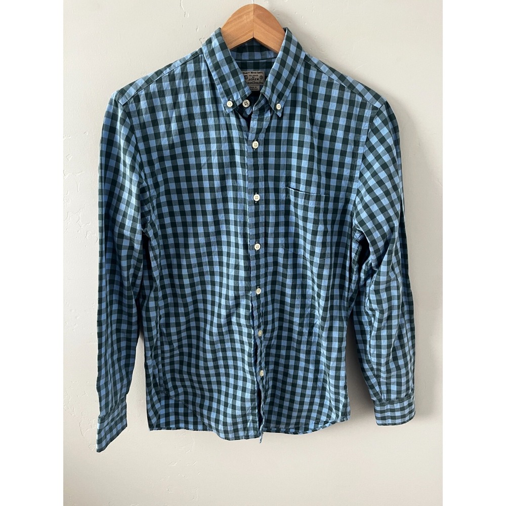 J.Crew Mens‎ Small Blue Green Gingham Long Sleeve Button Down Cotton Shirt